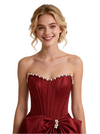 Unique Pearl Trim Corset Prom Dress Strapless A-Line Evening Gown With Giant Bow
