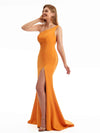 Elegant Side Split Mermaid One Shoulder Stretch Crepe Long Wedding Guest Dresses Online