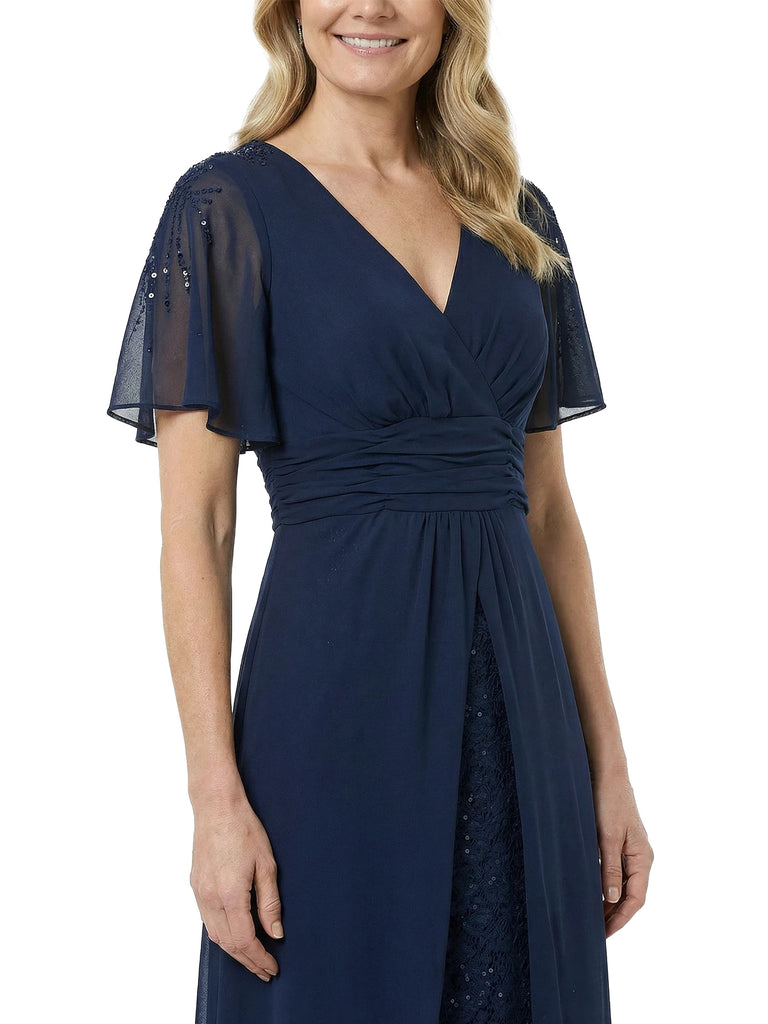 ChicSew Fancy Flutter Sleeve V-Neck Chiffon Mother Of The Bride A-Line Gown With Sequin