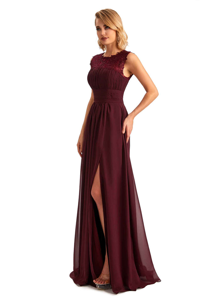 Elegant Side Slit Chiffon Spaghetti Straps A-line Long Mother of the Brides Dresses