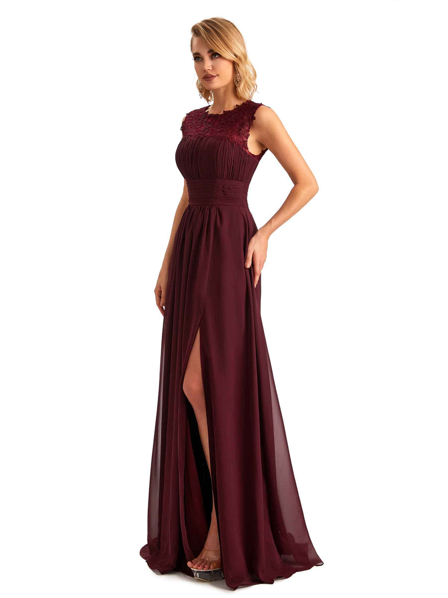 Elegant Side Slit Chiffon Spaghetti Straps A-line Long Mother of the Brides Dresses