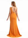 Elegant Side Split Mermaid One Shoulder Stretch Crepe Long Wedding Guest Dresses Online