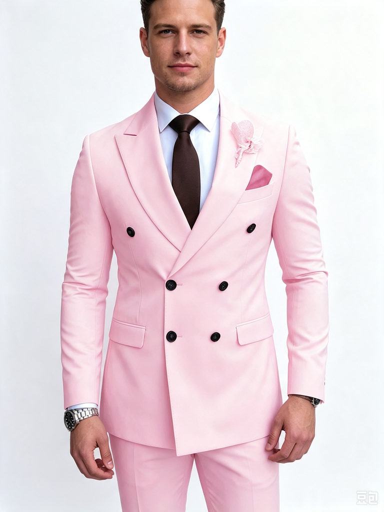 Classic 2 Piece Pink Men's Suit with Regular Fit and Sophisticated Peak Lapel