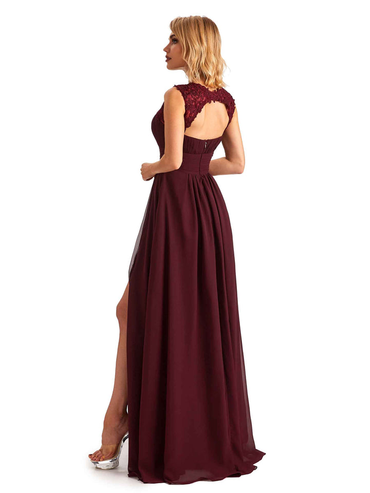 Elegant Side Slit Chiffon Spaghetti Straps A-line Long Mother of the Brides Dresses