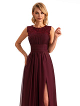 Elegant Side Slit Chiffon Spaghetti Straps A-line Long Mother of the Brides Dresses
