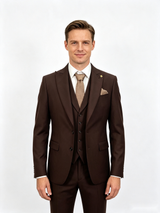 Classic 3 Piece Brown Men's Suit with Regular Fit and Sophisticated Peak Lapel