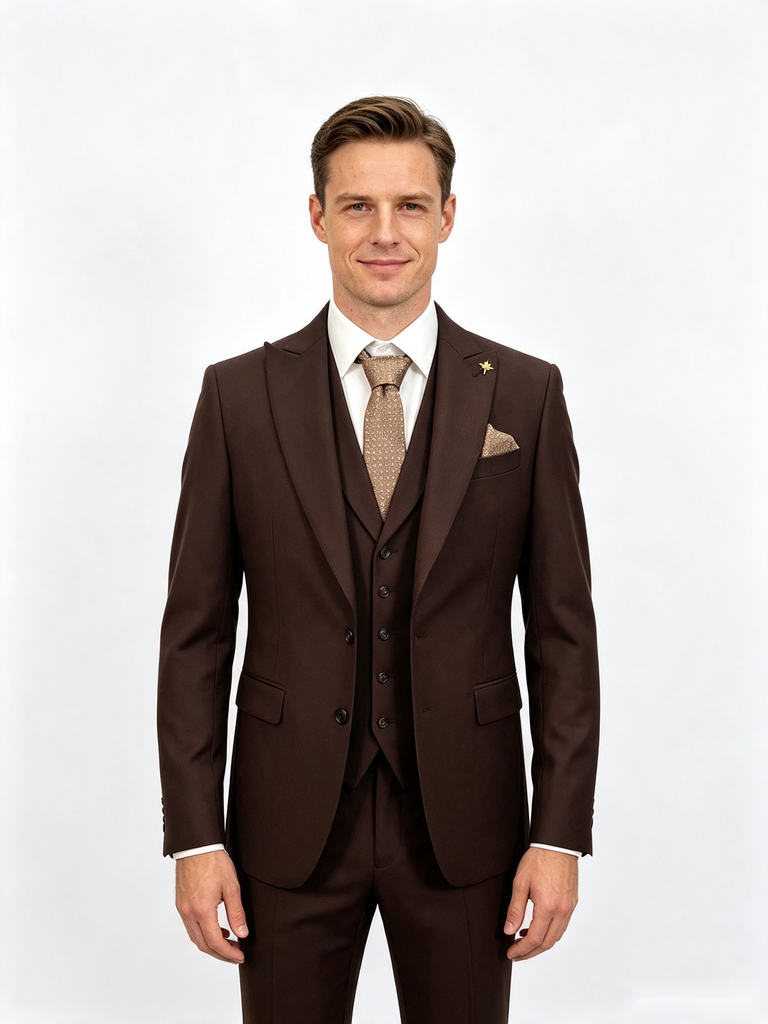 Classic 2 Piece Brown Men's Suit with Regular Fit and Sophisticated Peak Lapel