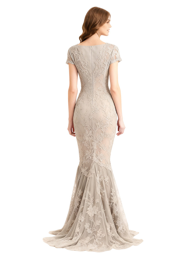 Elegant V-neck Cap Sleeves Chiffon Mermaid Long Mother of The Bride Dresses