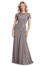 Elegant Chiffon Lace Illusion Short Sleeves A-Line Floor Length Mother Of The Bride Dresses