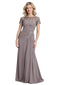Elegant Chiffon Lace Illusion Short Sleeves A-Line Floor Length Mother Of The Bride Dresses