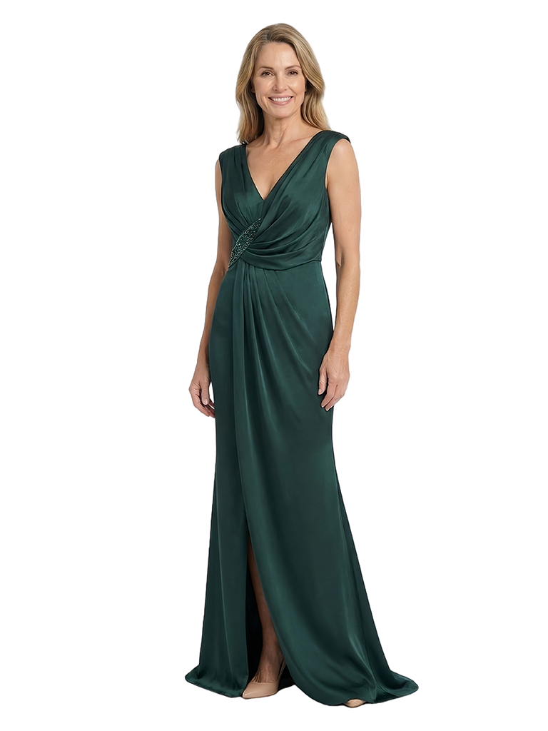 Chicsew Elegant Silky Satin V-Neck Spaghetti Straps Mermaid Maxi Mother of The Groom Dress