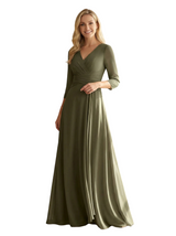 ChicSew Graceful V-Neck Long Sleeve Mother Of The Groom Dress Pleated Chiffon A-Line