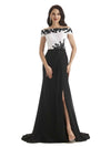 Sexy Side Slit Mermaid Off The Shoulder Black and White Long Mother of The Bride Dresses
