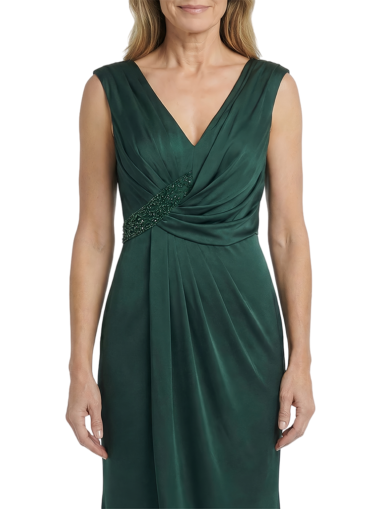 Chicsew Elegant Silky Satin V-Neck Spaghetti Straps Mermaid Maxi Mother of The Groom Dress