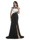 Sexy Side Slit Mermaid Off The Shoulder Black and White Long Mother of The Bride Dresses