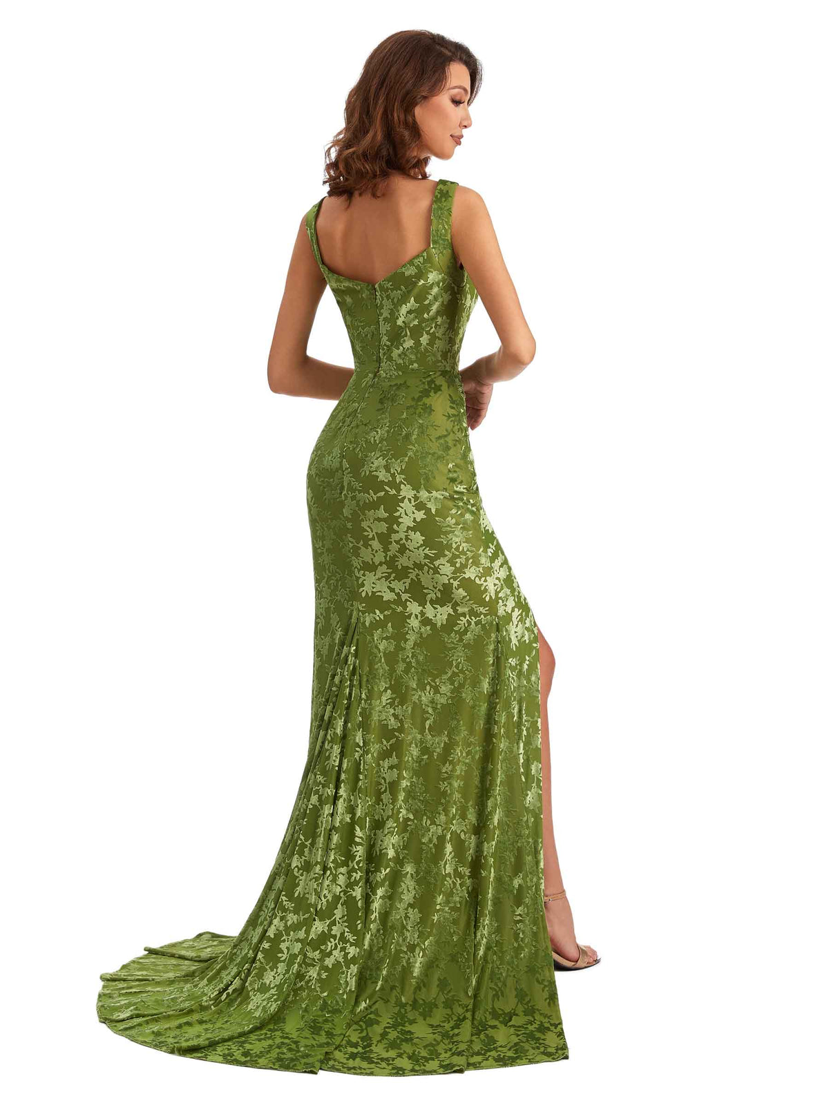Sexy Side Slit Mermaid Floral Velvet Long Maid of Honor Dresses Online