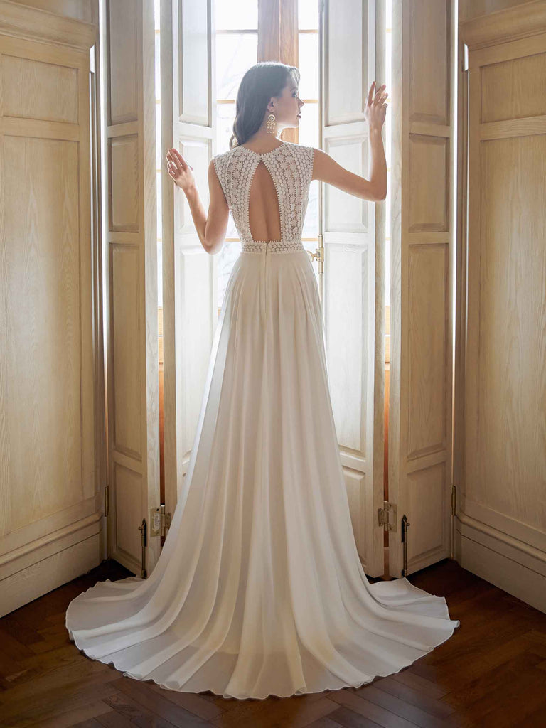 Elegant A-line Straps Open Back Sleeveless Maxi Long Lace Wedding Dresses Online - ChicSew Elegant A-line Straps Open Back Sleeveless Maxi Long Lace Wedding Dresses Online - ChicSew