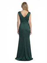 Chicsew Elegant Silky Satin V-Neck Spaghetti Straps Mermaid Maxi Mother of The Groom Dress