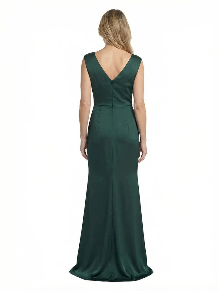 Chicsew Elegant Silky Satin V-Neck Spaghetti Straps Mermaid Maxi Mother of The Groom Dress