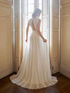 Elegant Lace Straps Open Back Long Beach Wedding Dresses Online