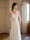 Elegant Lace Straps Open Back Long Beach Wedding Dresses Online