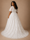 ChicSew Elegant V-Neck Lace Applique Flutter Sleeves A-Line Floor-Length Wedding Dress