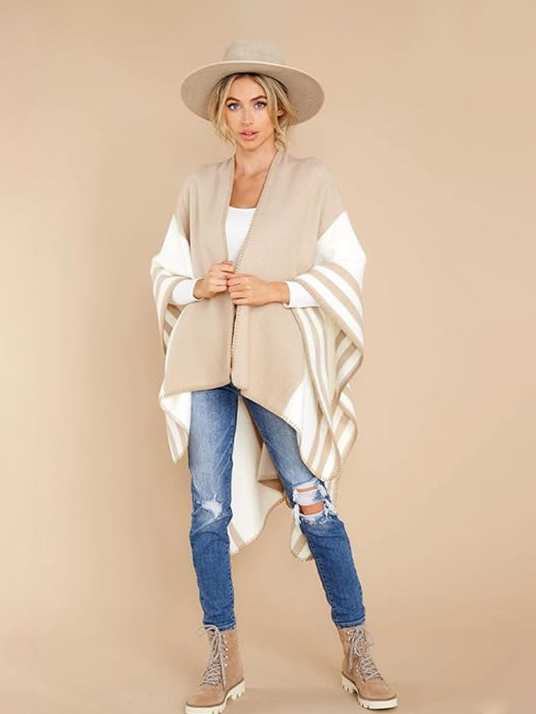 Women's Travel Plaid Shawl Wrap Open Front Poncho Cape for Fall Winter