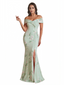 Sexy Off Shoulder Mermaid Long Satin Floral Formal Dresses For Women