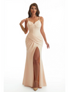 Sexy Mermaid Spaghetti Straps V-Neck Ruched Crepe Long Formal Dresses Side Slit