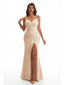 Sexy Mermaid Spaghetti Straps V-Neck Ruched Crepe Long Formal Dresses Side Slit