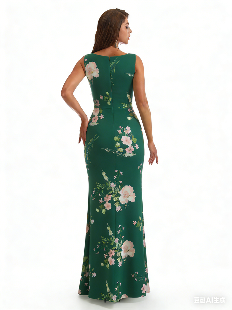 Elegant Spaghetti Straps Cowl Mermaid Long Satin Floral Formal Evening Dresses For Ladies