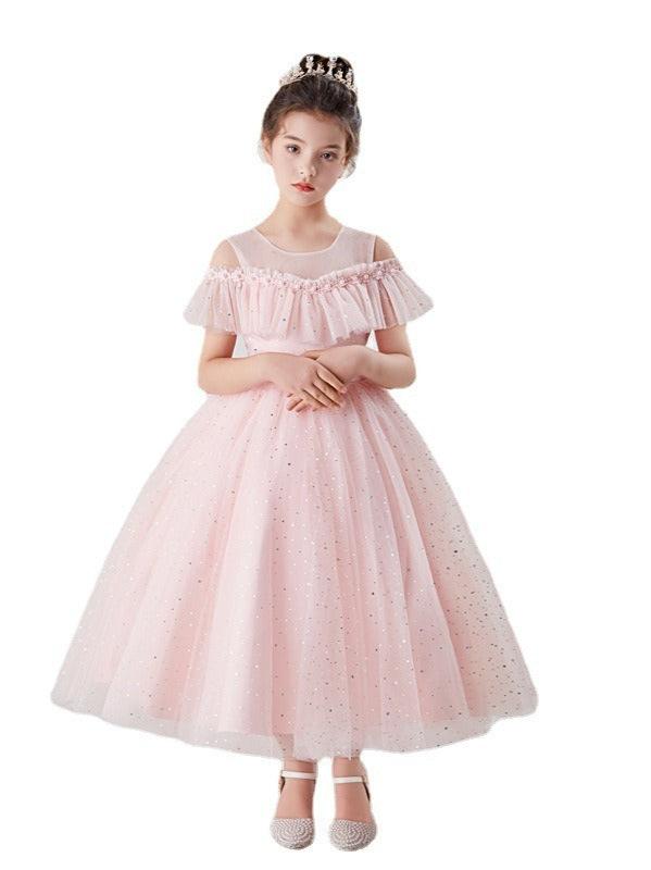 Flower Girls A-line Glitter Shining Princess Gown for Wedding Kids Guest Dress