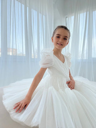 Pretty Princess Ball Gown Flower Girl Dresses Pageant Dress Fluffy Tulle Long Birthday Dress