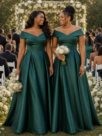 ChicSew Elegant Soft Satin Off Shoulder Floor-Length A-Line Bridesmaid Dresses