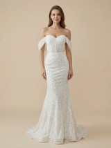 Mermaid Off The Shoulder Lace Maxi Long Sequin Wedding Gowns Online