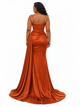 ChicSew Fancy Spaghetti Straps Boning Side Slit Soft Satin Long Mermaid Bridesmaid Dresses