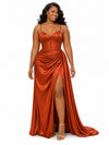 ChicSew Fancy Spaghetti Straps Boning Side Slit Soft Satin Long Mermaid Bridesmaid Dresses