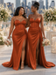 ChicSew Fancy Spaghetti Straps Boning Side Slit Soft Satin Long Mermaid Bridesmaid Dresses