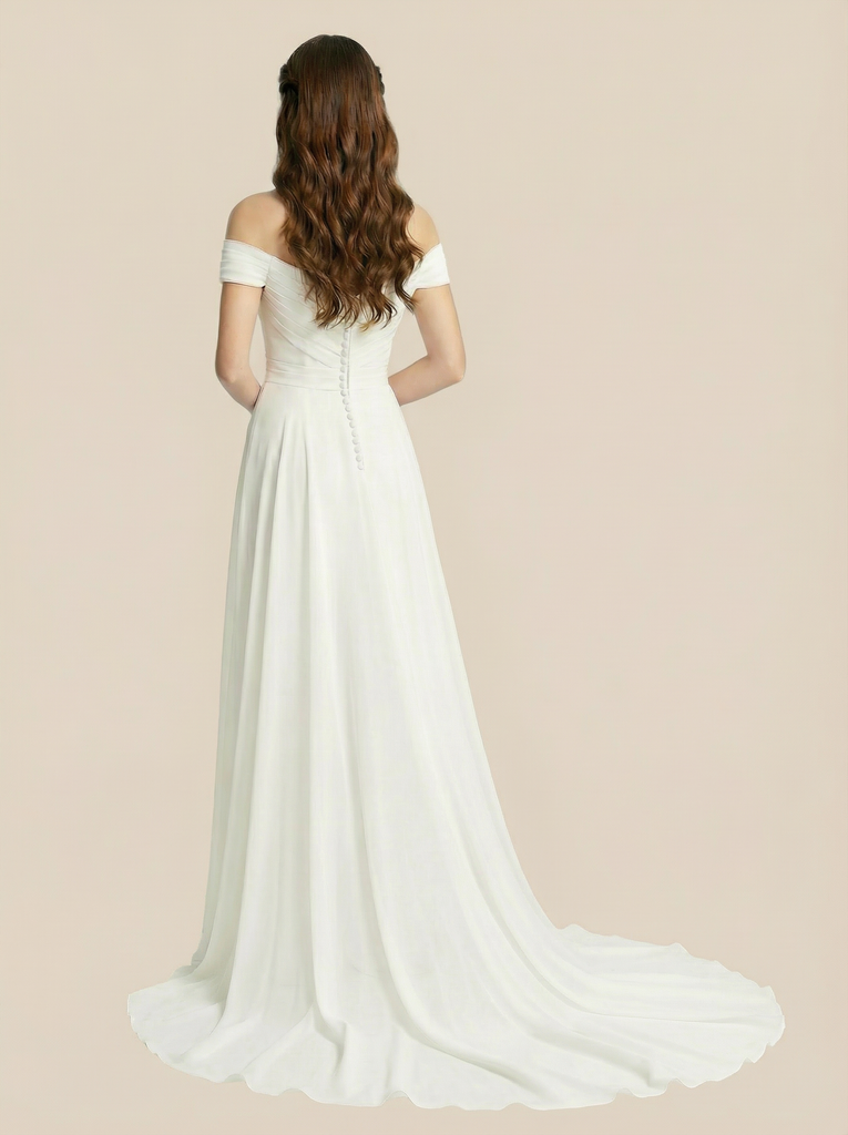 Jumpsuit Off Shoulder Chiffon Maxi Long Wedding Gowns With Train