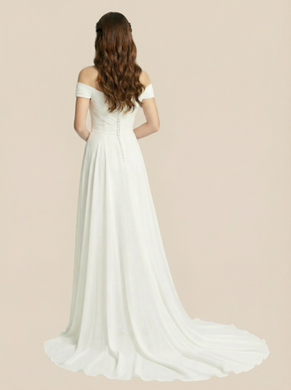 Jumpsuit Off Shoulder Chiffon Maxi Long Wedding Gowns With Train
