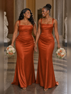 ChicSew Simple Mermaid Soft Satin Ruched Long Bridesmaid Dresses