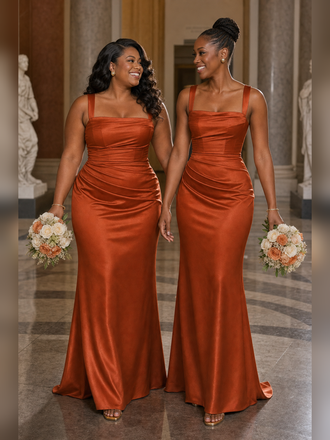 ChicSew Simple Mermaid Soft Satin Ruched Long Bridesmaid Dresses