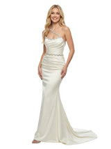 Elegant One Shoulder Beaded Satin Mermaid Evening Formal Prom Dress