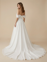 A-Line Off The Shoulder Side Slit Chiffon Maxi Long Beach Wedding Dresses Online