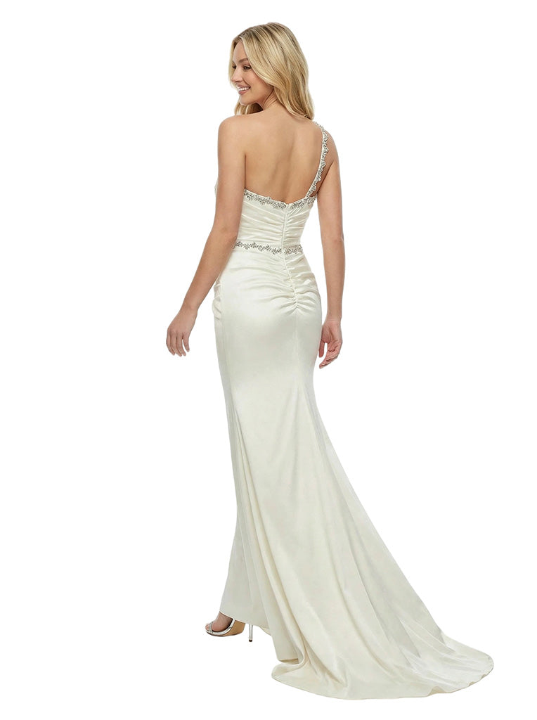 Elegant One Shoulder Beaded Satin Mermaid Evening Formal Prom Dress