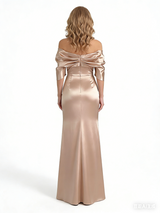 Sexy Off The Shoulder Silky Satin Side Slit Mermaid Long Formal Evening Dresses For Women