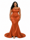 ChicSew Spaghetti Straps Ruching Mermaid Soft Satin Flooe-Length Bridesmaid Dresses