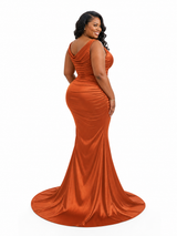 ChicSew Spaghetti Straps Ruching Mermaid Soft Satin Flooe-Length Bridesmaid Dresses
