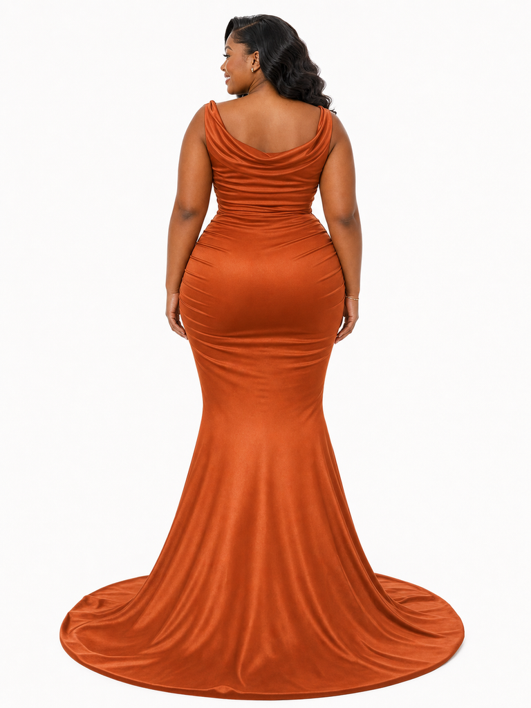 ChicSew Spaghetti Straps Ruching Mermaid Soft Satin Flooe-Length Bridesmaid Dresses