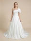 A-Line One Shoulder Boning Maxi Long Satin Wedding Dresses Online